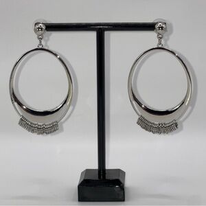 Silver Hoop Earrings with Fringe Detail